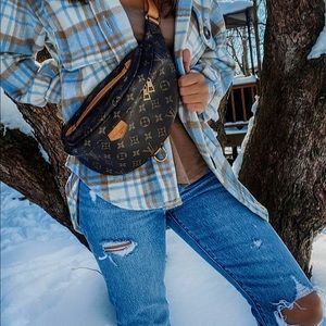 Button up plaid shacket